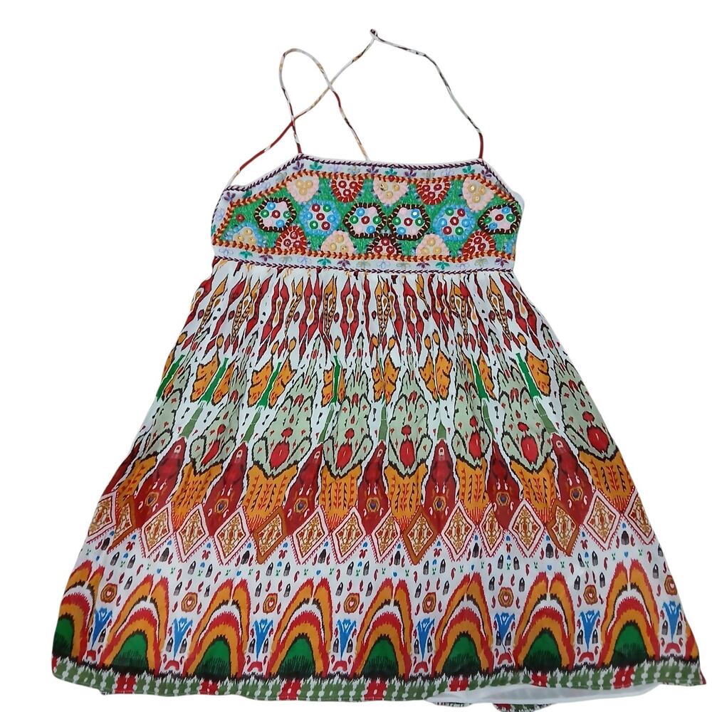 Zara Women’s Boho Embroidered Sequin Halter Sundress Size S‎ Multicolor Festival